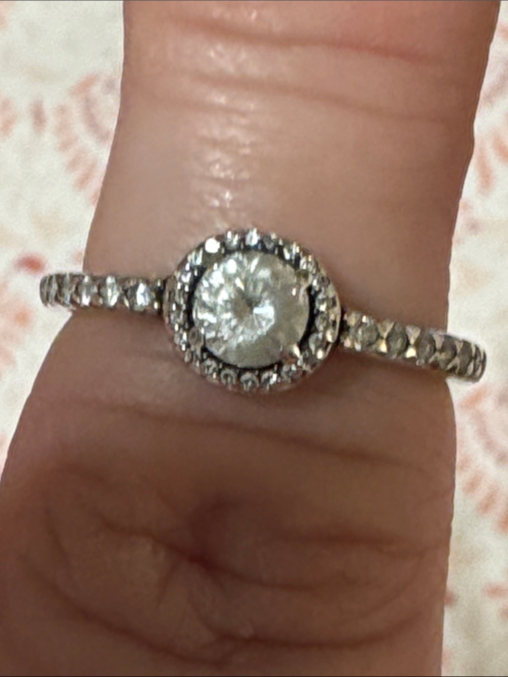 Pandora Sterling Silver Crystal Halo  Ring - Clear White Stone sz 8